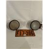 2x vintage headlights and 1950 Saskatchewan license plate - 6" lens