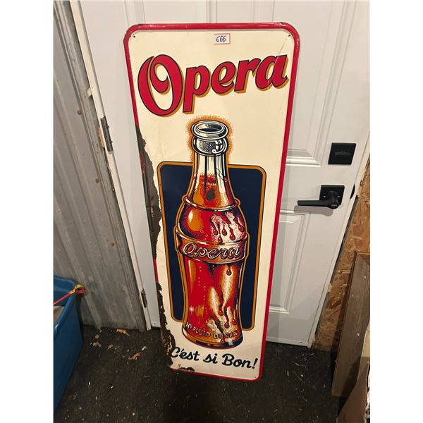 Opera tin soda pop sign - rare, 53"x17"