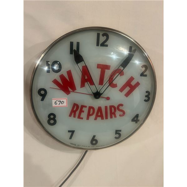 Watch Repairs clock - 14-1/2" across, working, original, Neon Ray Clock Comp., with original box