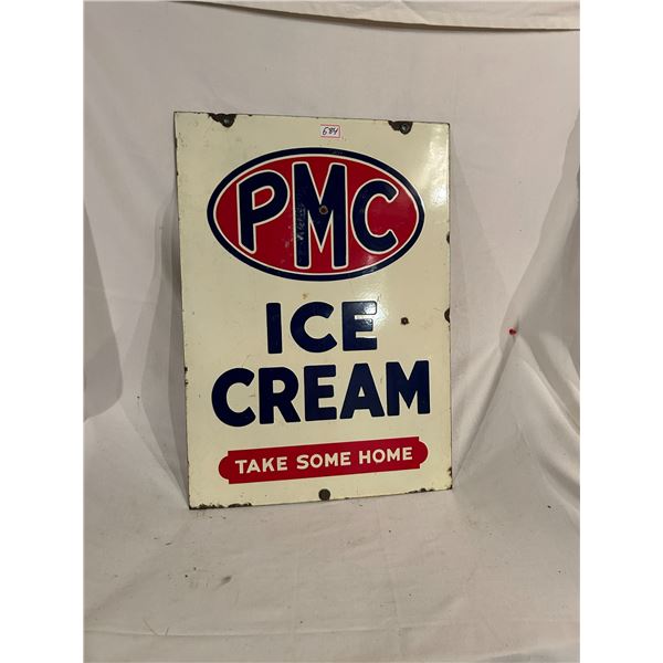 PMC Ice Cream porcelain sign - all original, 28"x20", from old ice cream shop