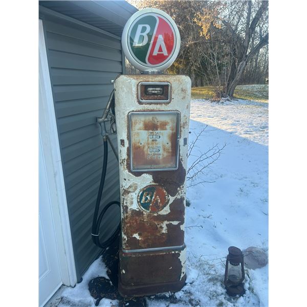 B/A Gas Pump - original pump, reproduction globe, missing back panel, Bowser, pump removed, Model 57