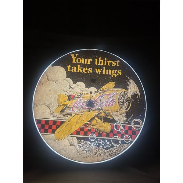 Coca-Cola 32" round light-up sign - fantasy item, has clock, good decorator piece