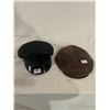 2 vintage hats - 1 service man hat, 1 leather