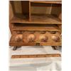 Image 10 : Delaval parts cabinet - oak, from Nokomis general store, very rare piece, metal front, 26"x18-1/2"x1