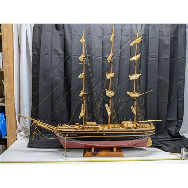 Large hand crafted wooden model ship with brass accents - 49"L, 46"H, 15"W