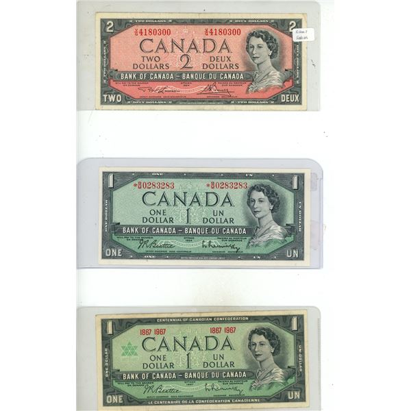 (2) (1954, 1967) One Dollar , (1) 1954 Two Dollars  (The Bank  of Canada)