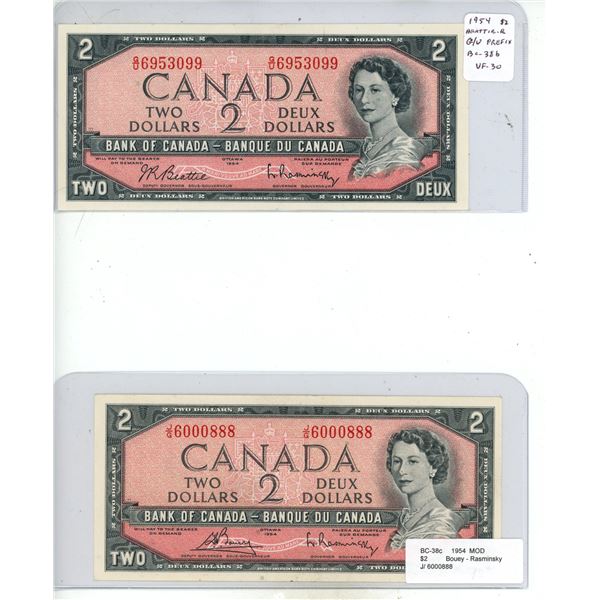 (2) 1954 Two Dollars (The Bank of Canada)