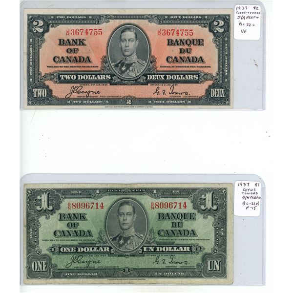 1937 Two Dollars, 1937 One Dollar (Bank of Canada)