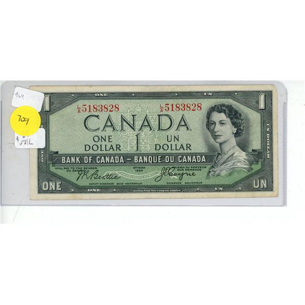1954 One Dollar (Bank of Canada) (Devil Face)