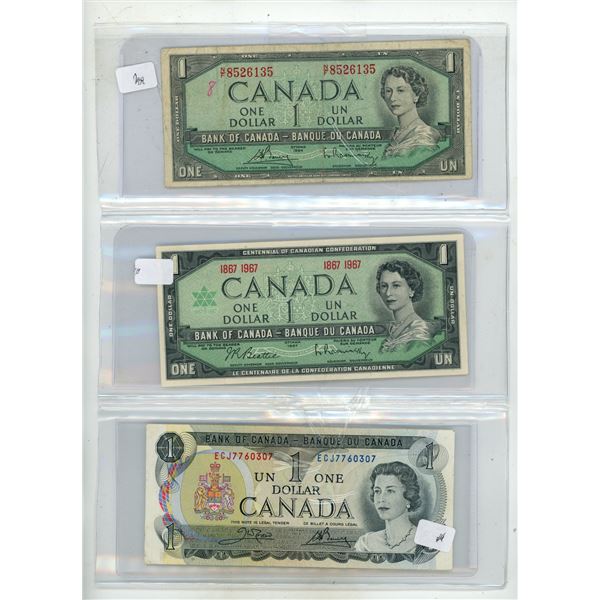(3) 1954 , 1967, 1973 One Dollar (Bank of Canada)
