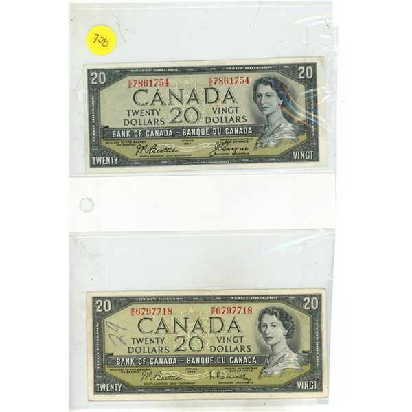 (2) 1954 Twenty Dollars  (Bank of Canada)