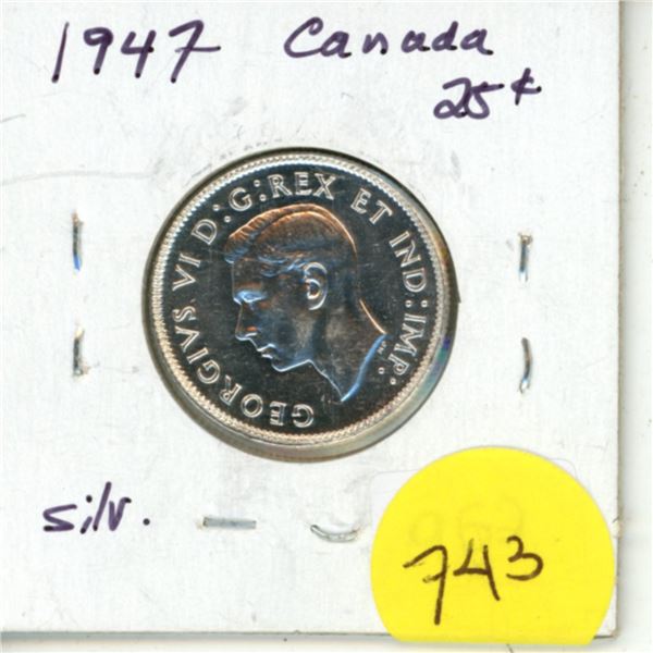 1947 Silver Twenty-Five Cents Canada