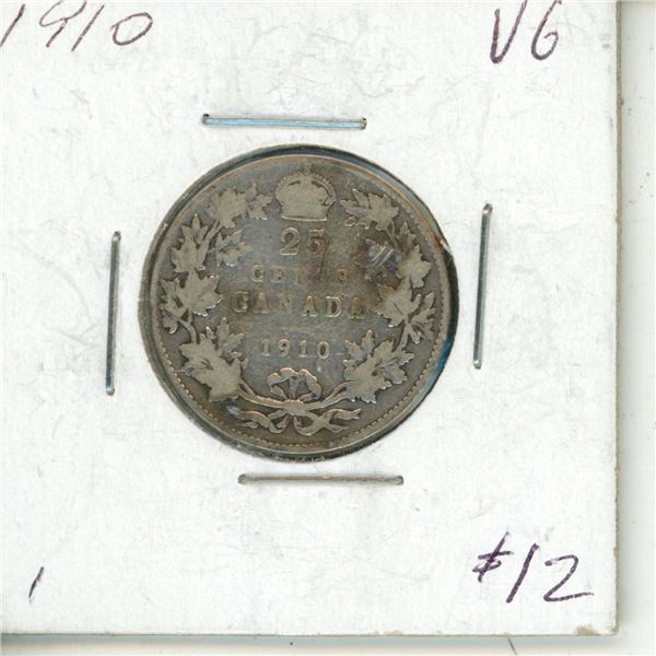 1910 Silver Twenty-Five Cents Canada