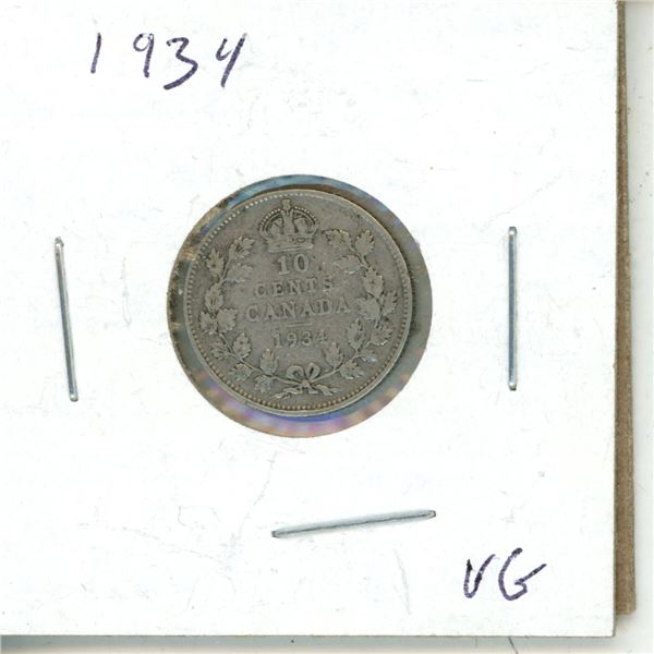 1934 Silver Ten Cents Canada