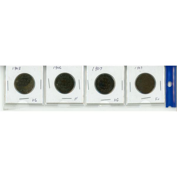 (4) 1903, 1906,1907,1909 Large One Cent Canada