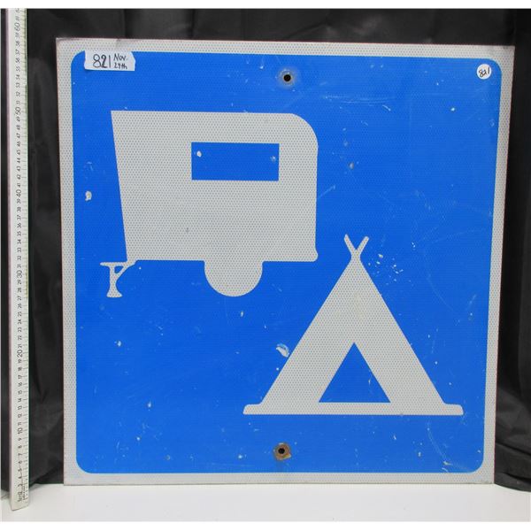 Camping AHEAD Highway Sign