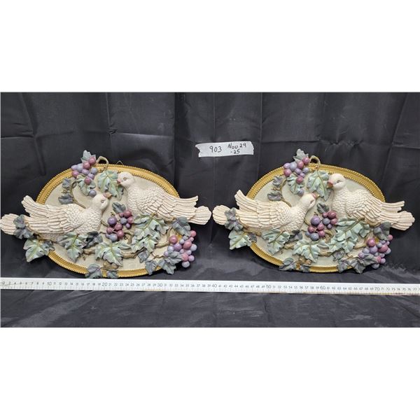 2 love bird plaques , resin. 38 cm X 24cm