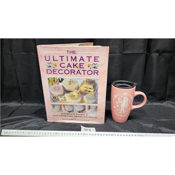 cake decorating book & Virgo travel mug