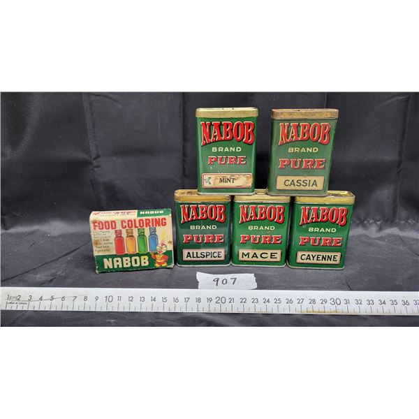 5 nabob spice tins & vintage food coloring