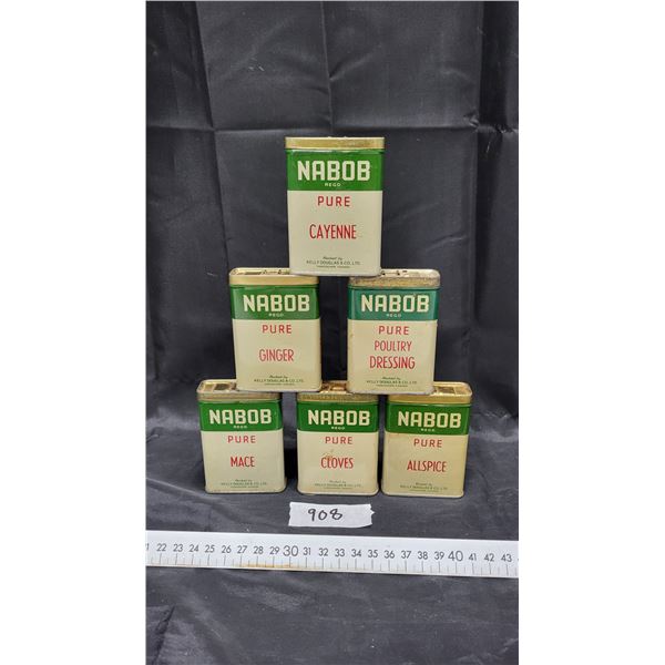 6 nabob spice tins