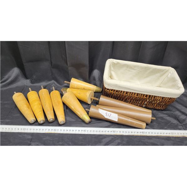 wood furniture legs & wicker basket