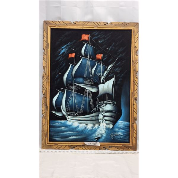 Oil on velvet, Ship by RAUL