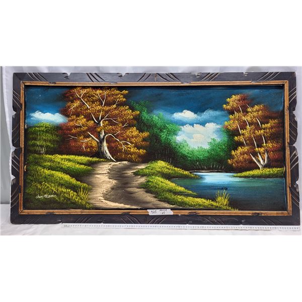 Oil on velvet, landscape by chuy Moran 125 X 67 cm