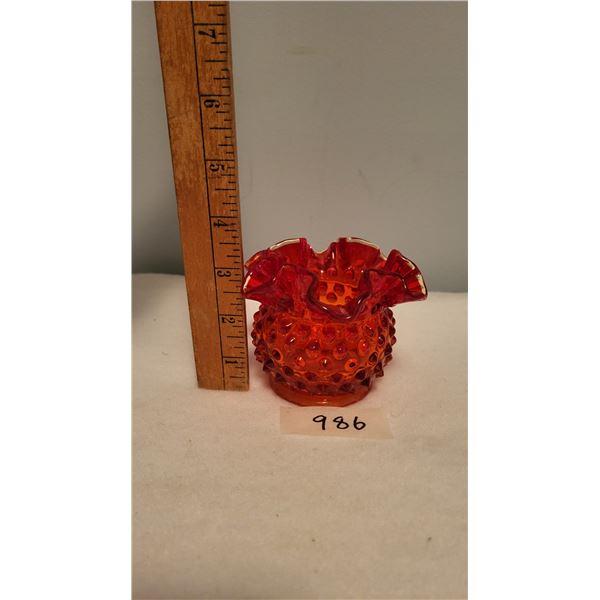 Amberina hobnail, ruffled edge dish