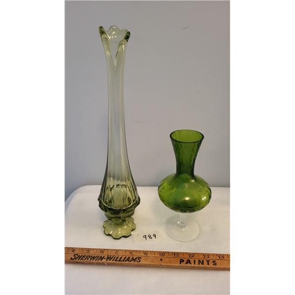 green swag vase 15" & MCM vase 9" tall