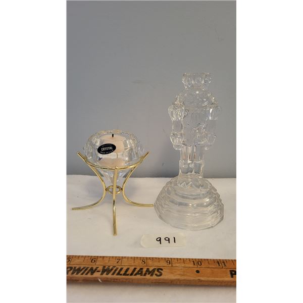 lead crystal nutcracker candle stick holder& dimond votive holder