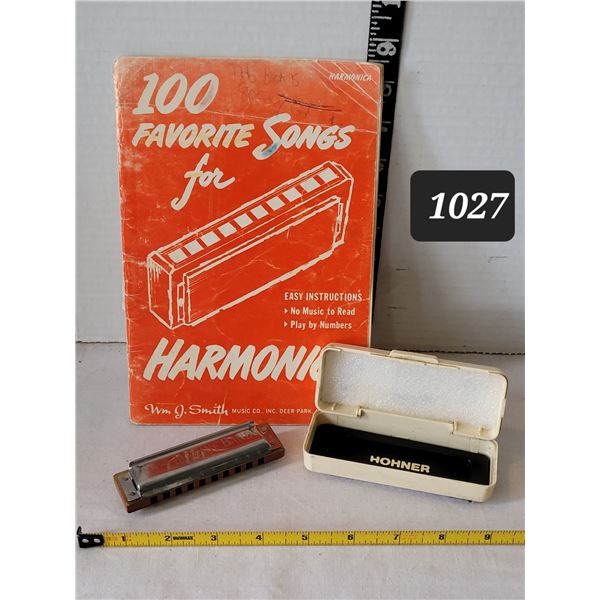 Mid Century engraved Marine Band, Hohner Harmonica #1896. Wm. J. Smith music book.