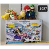 Image 1 : Wii Mariokart building race set (missing cars) & Plush Mario Characters.