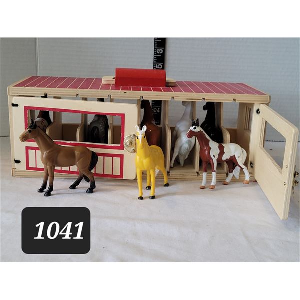 Melissa & Doug wooden horse stable with 7 horses.