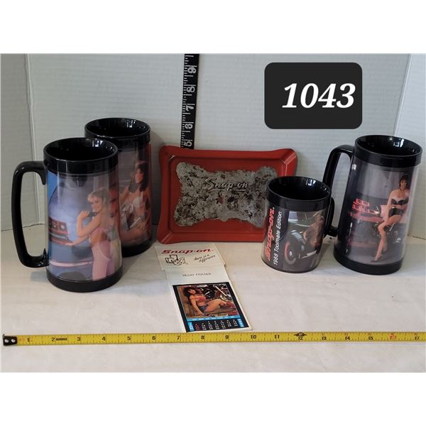 Snap-On 1987 & '88 toolmate signed mugs, ashtray & 1991 girl calendar.