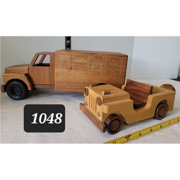 Schwans ice cream & fine foods wooden truck plus a wood Jeep.