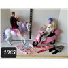 Image 1 : Barbie Dolls on horse back & a scooter, with clothes.