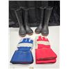 Image 1 : Two Pairs of Rubber Boots (Children's Size 3 and Size 4) and Two Pairs of Unused Work Gloves