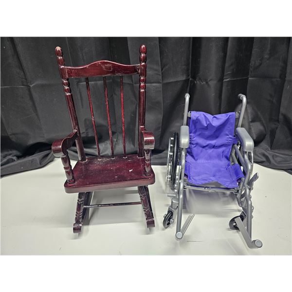 Wooden Rocking Chair (Doll Size) and "My Life" Doll Folding Wheelchair