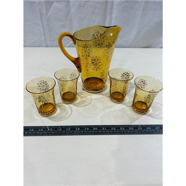 Vintage Amber water pitcher and cups