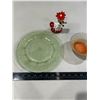 Image 2 : Vintage Cameo depression glass plate, frosted glass cup and 1 Giftcraft ornament