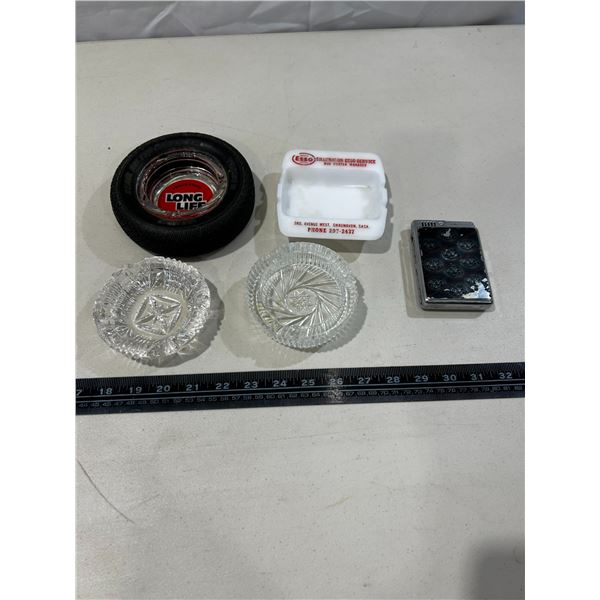 4 Vintage ashtrays and lighter