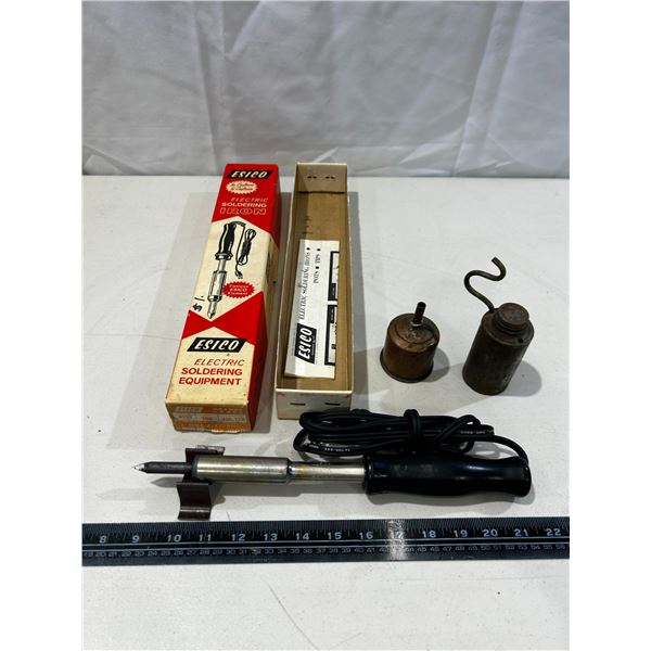 Vintage copper Colemand funnel and Vintage soldering iron