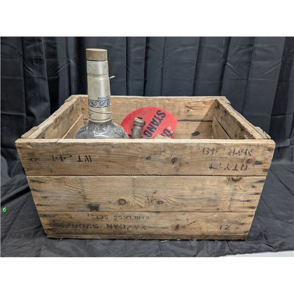 Vintage Wood Crate w/ Vintage Misc. Items