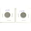 Image 1 : (2) Canadian Ten Cent Coins, Consecutive 1938 and 1939. 80% Silver