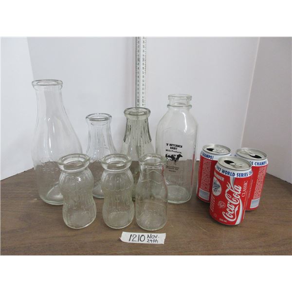 Lot of Milk Bottles and 3coca-cola can