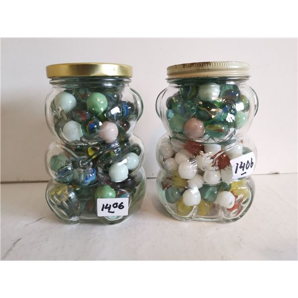 2 Bear Peanut Butter Jars of Marbles