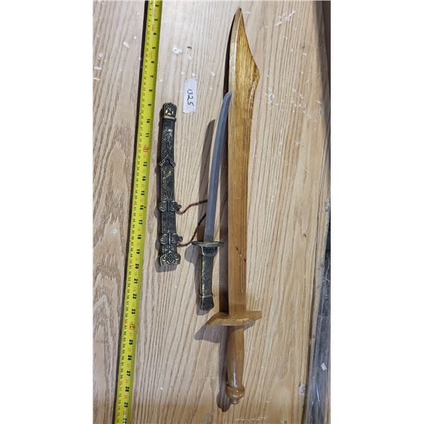 decorative dagger with case & wood practice sword 30"