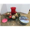 Image 1 : Christmas Table Décor, Christmas Tin and Pink Cd player