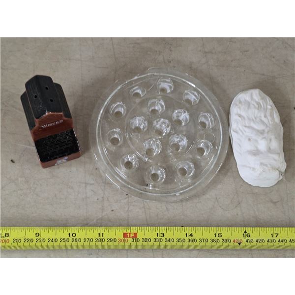 Lot of misc items- glass flower frog