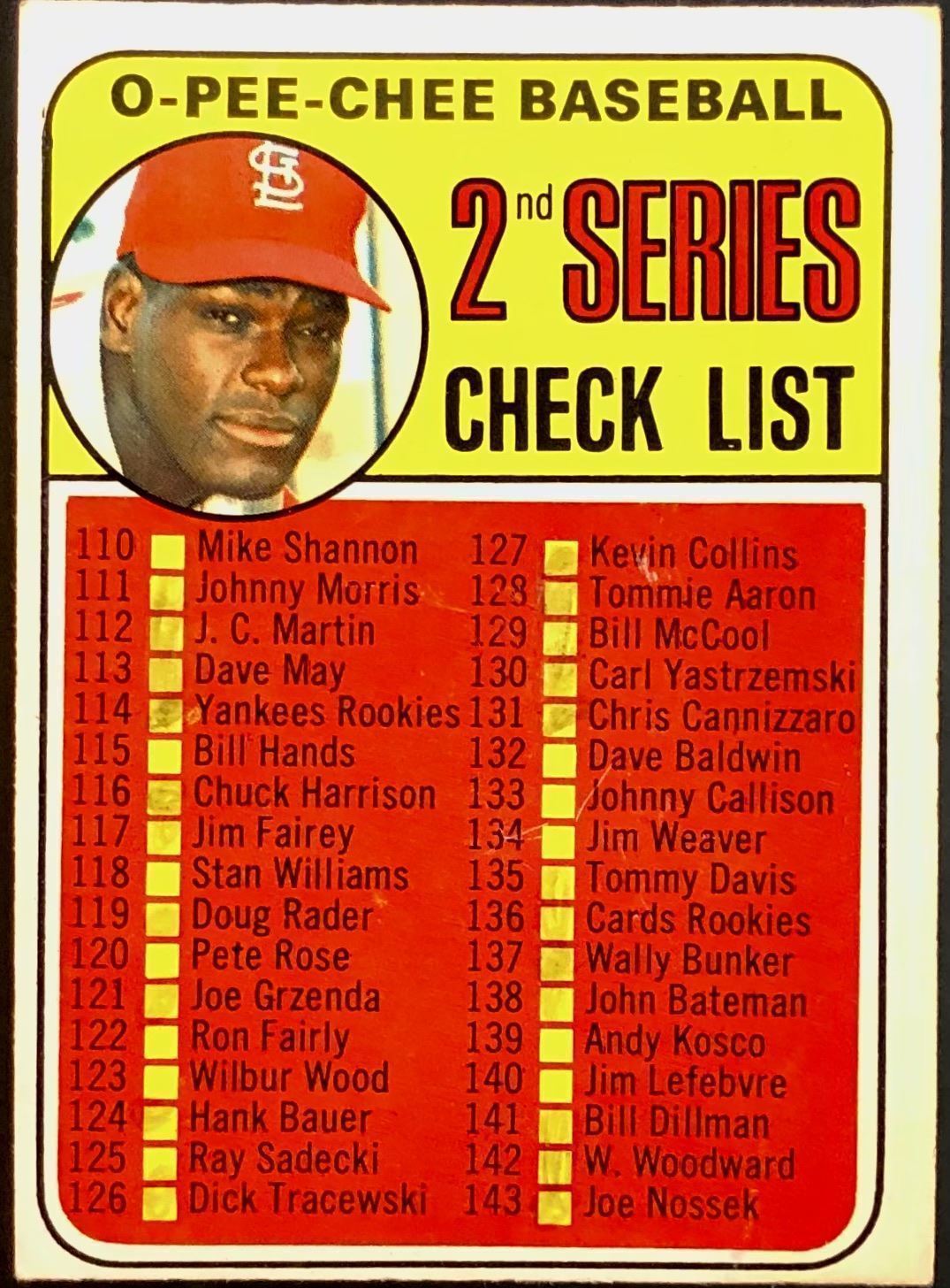 1969 O-PEE-CHEE 2nd SERIES CHECKLIST - BOB GIBSON (HOF)